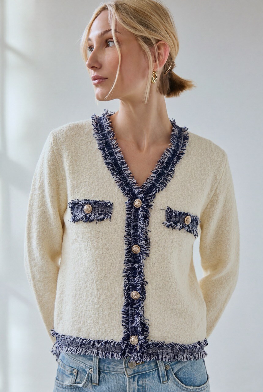 Grossiste DIVA TEX - Cardigan col V avec franges décoratives