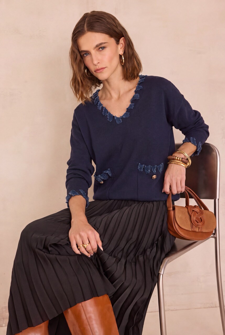 Grossiste DIVA TEX - Pull long avec finitions denim