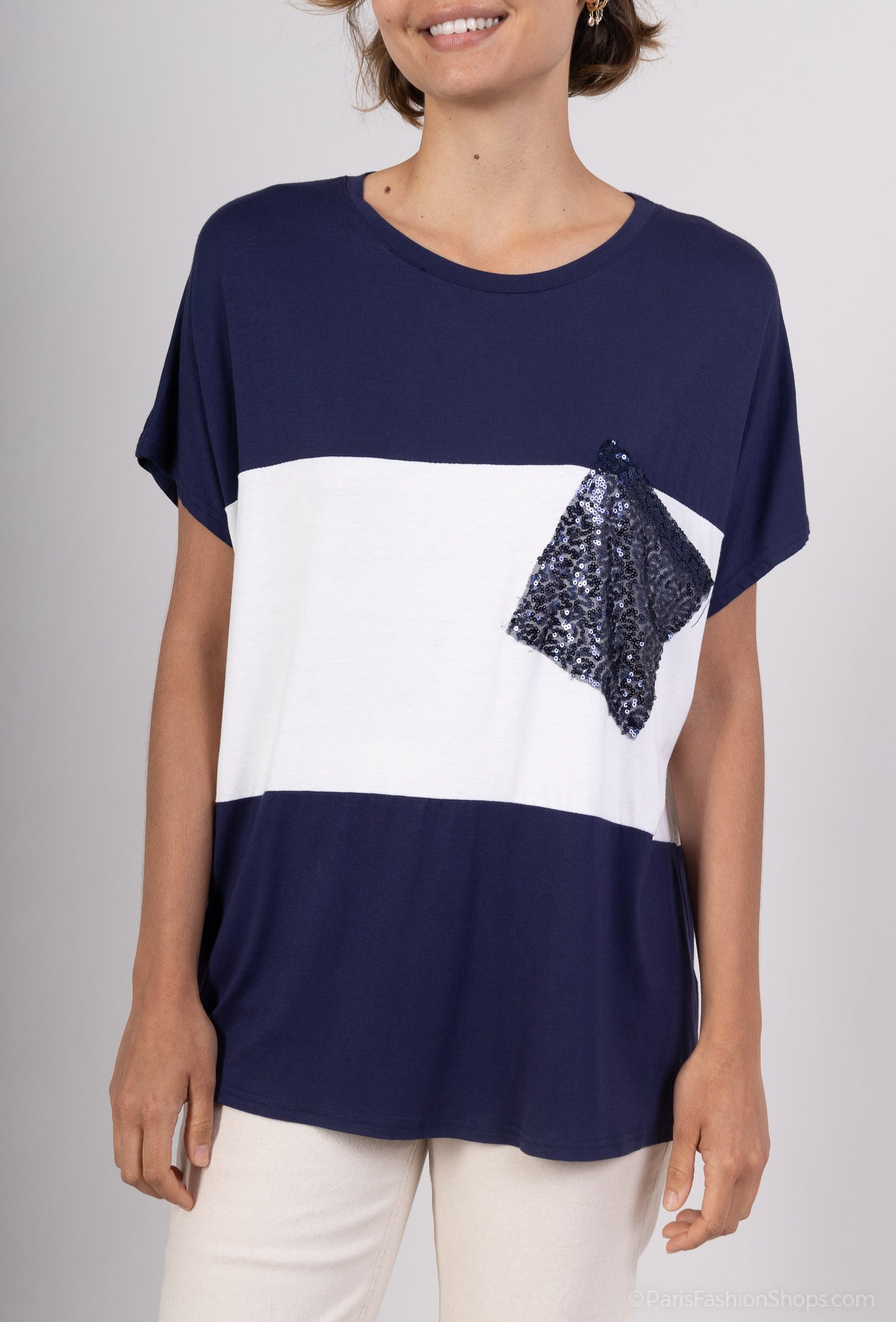 Wholesaler DIVA TEX T-SHIRT - Color Bi T-shirt with Sequins pocket