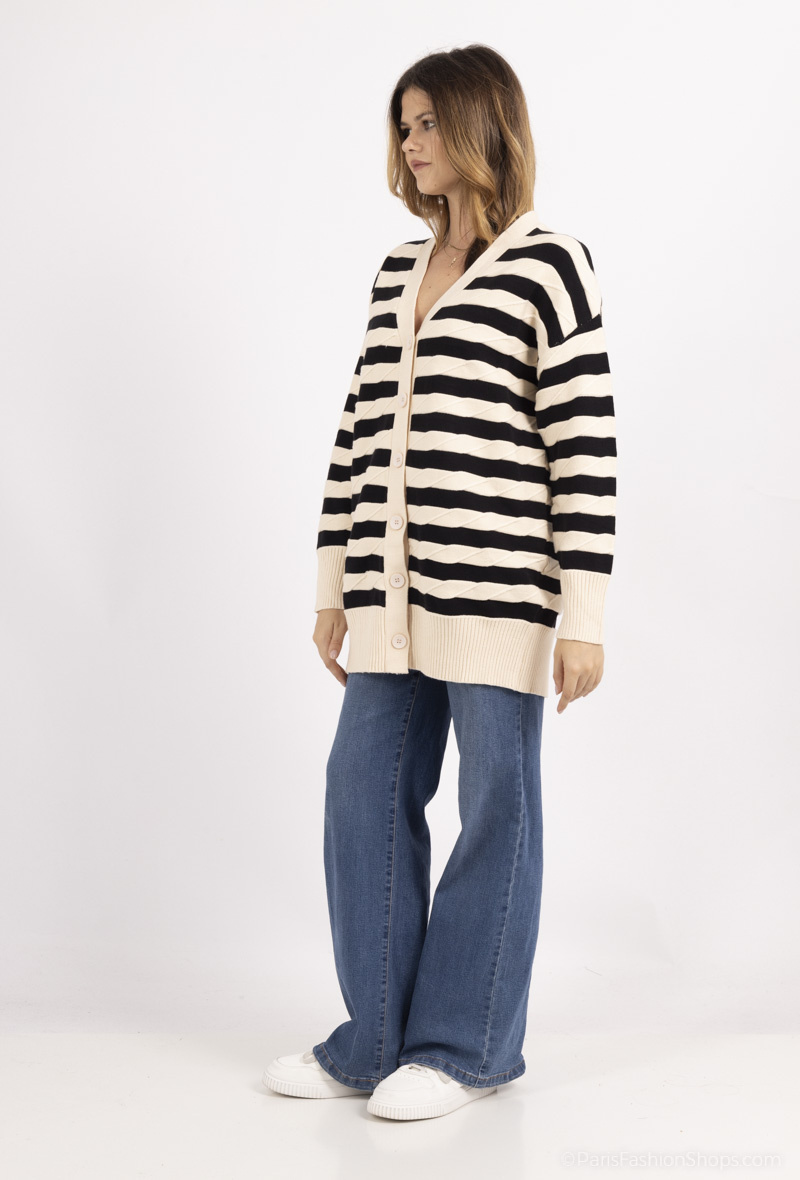 Grossiste Dix-onze - gilet large rayures avec tricotage 3D