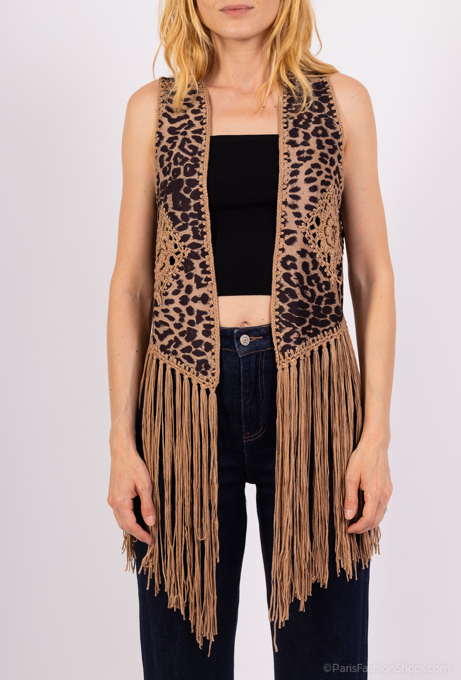 Grossista Dix-onze - Gilet maculato con dettagli all'uncinetto a mano