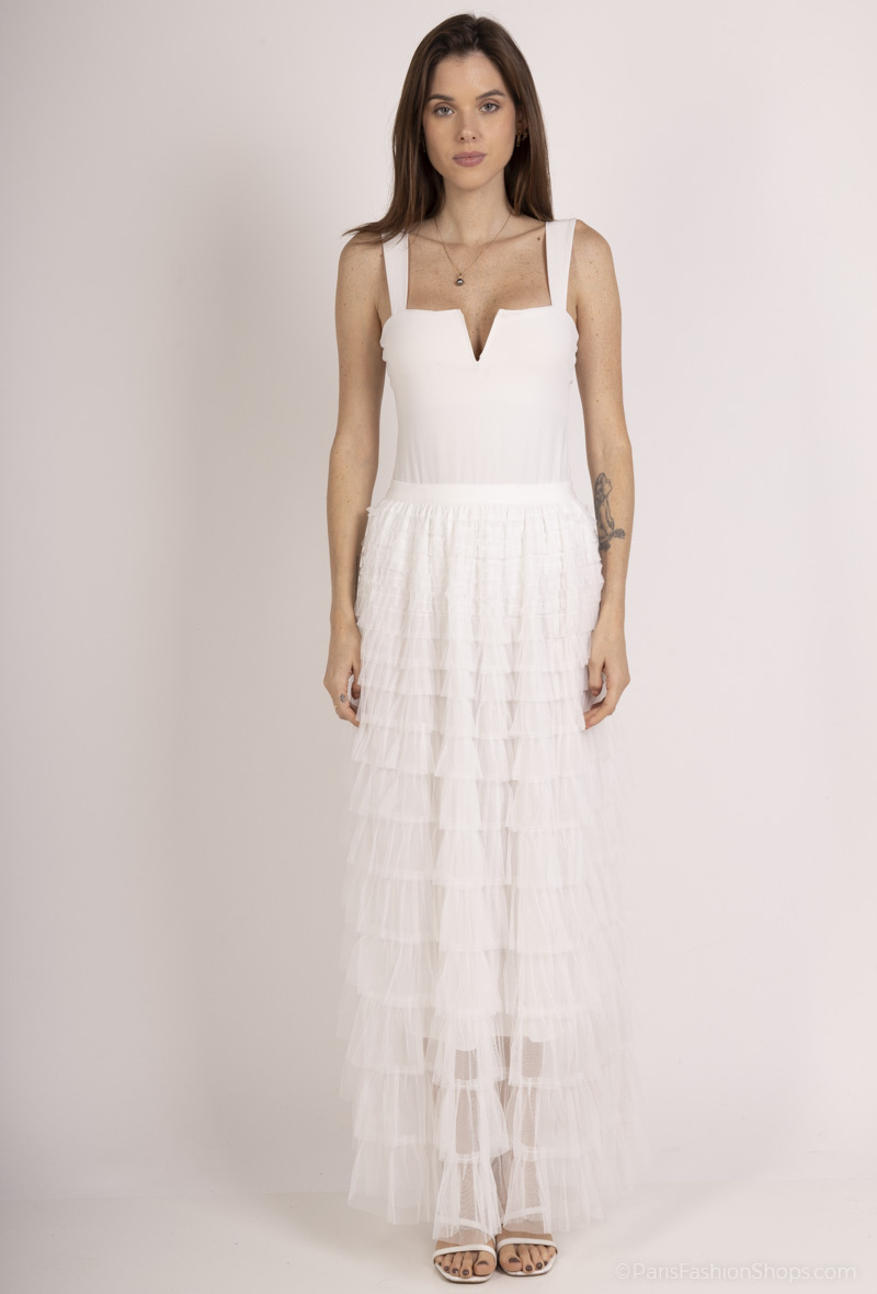 Grossista Dix-onze - Gonna in tulle a vita alta con applicazione di tulle e cintura elastica