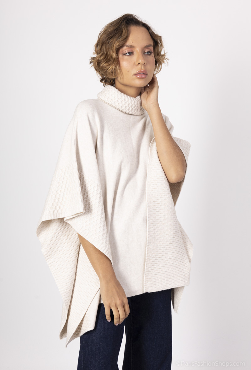 Großhändler Dix-onze - Dicker langer Pullover mit großem Kragen, Taschen und gedrehten Ärmeln
