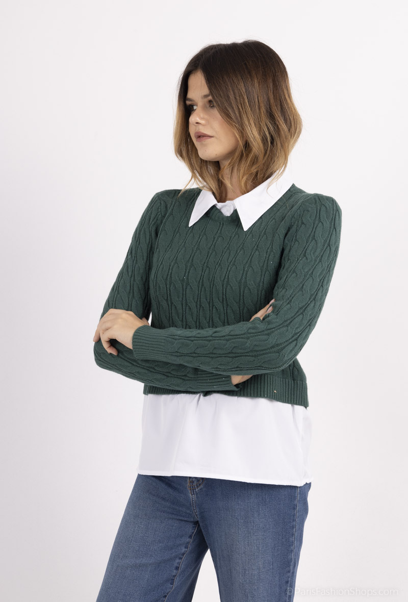 Wholesaler Dix-onze - sequin knit sweater with shirt collar