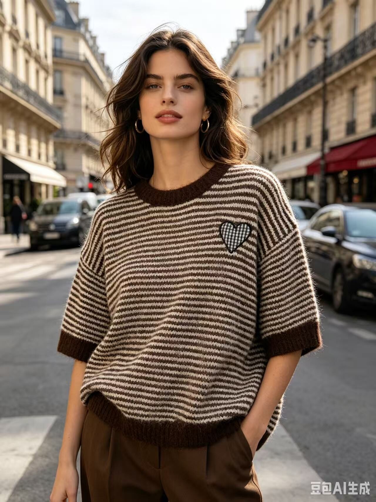 Wholesaler Dix-onze - Oversized striped sweater with gingham heart embroidery