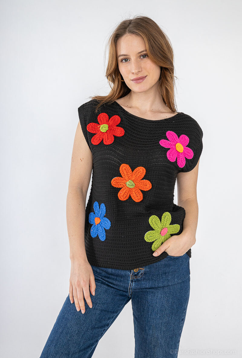 Wholesaler Dix-onze - Sleeveless knit top decorated with flowers