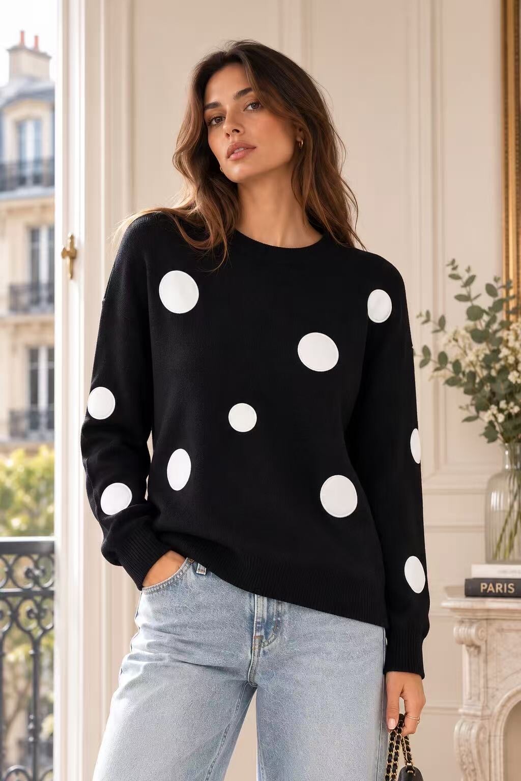 Grossiste Dix-onze - Pull pois brodé col rond