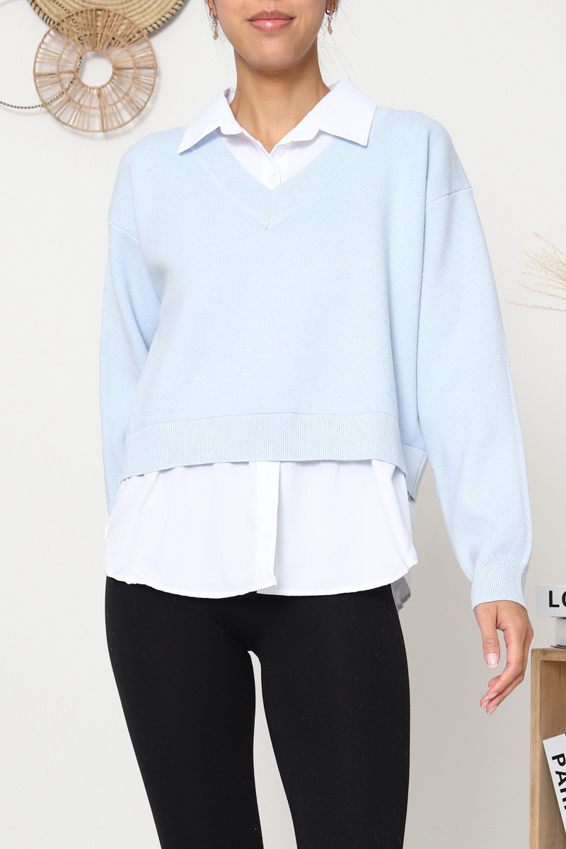 Wholesaler Dix-onze - Sequin knit sweater with shirt collar