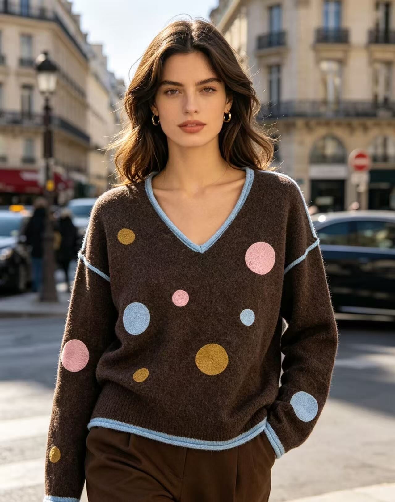 Wholesaler Dix-onze - V-neck sweater with embroidered polka dots