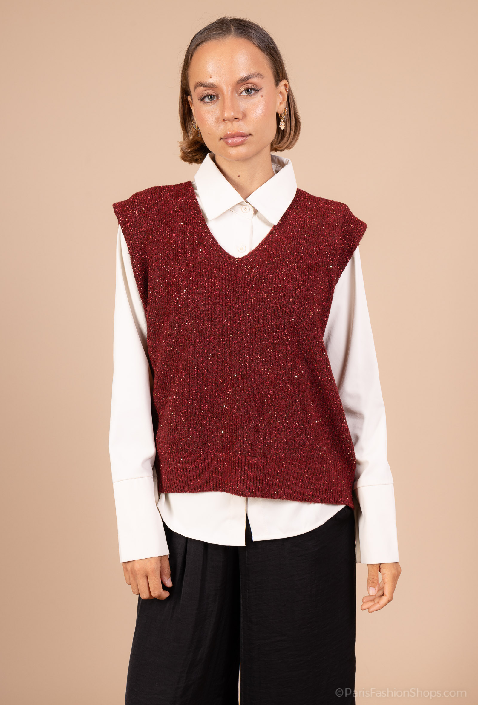 Wholesaler Dix-onze - Sleeveless V-neck sequin knit top