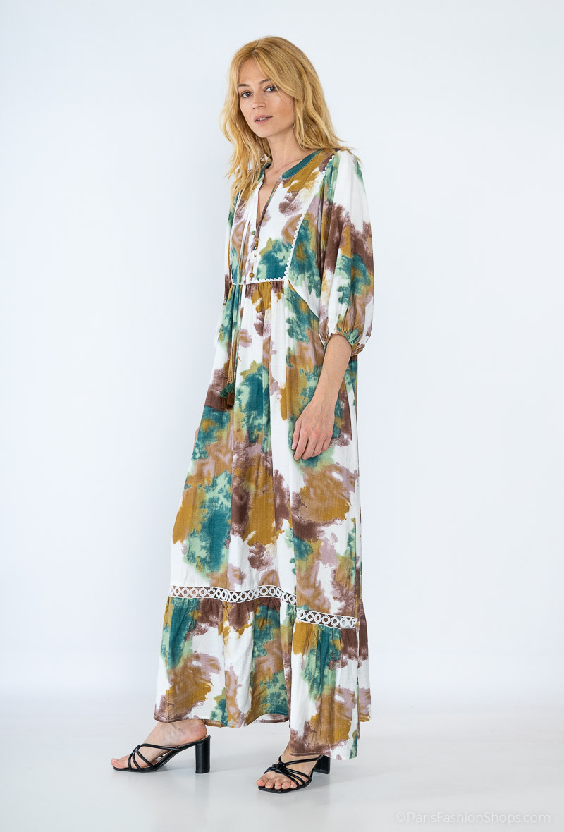 Wholesaler Dix-onze - Maxi dress decorated with gold thread