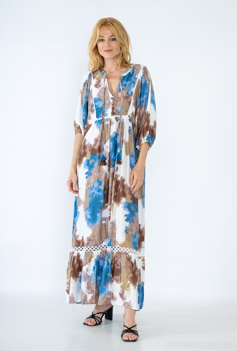 Wholesaler Dix-onze - Maxi dress decorated with gold thread