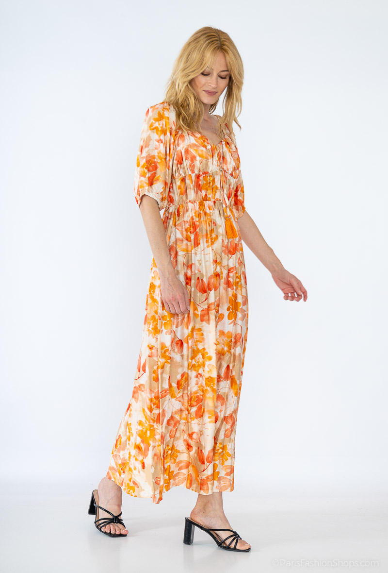 Wholesaler Dix-onze - Maxi dress decorated with gold thread