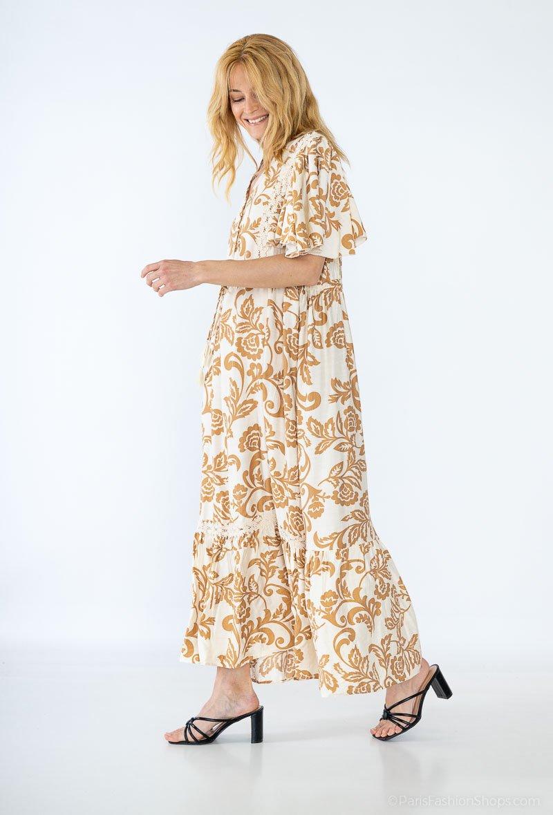 Wholesaler Dix-onze - Maxi dress decorated with gold thread