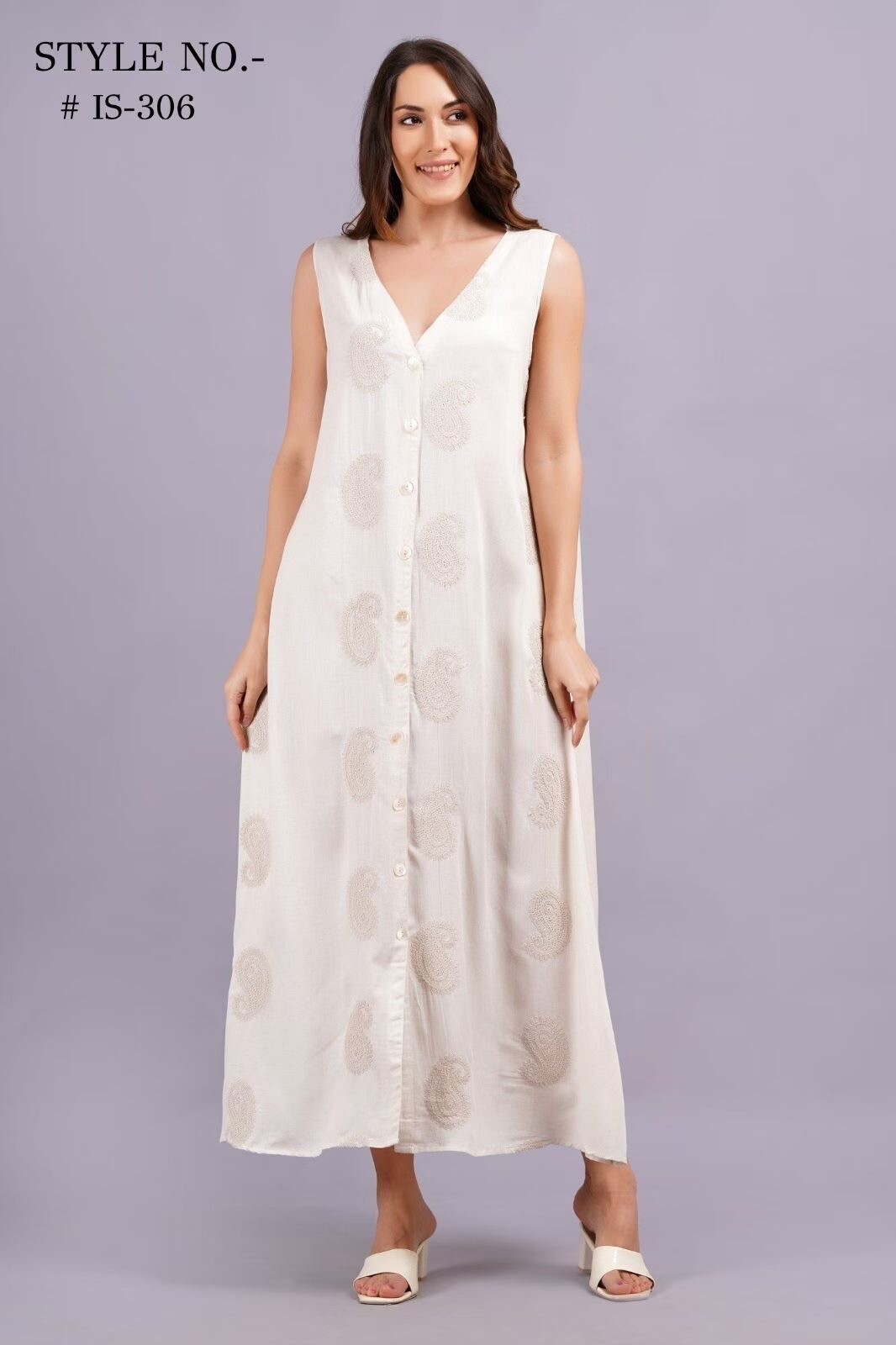 Wholesaler Dix-onze - Backless Linen Maxi Dress with Sequin Embroidery