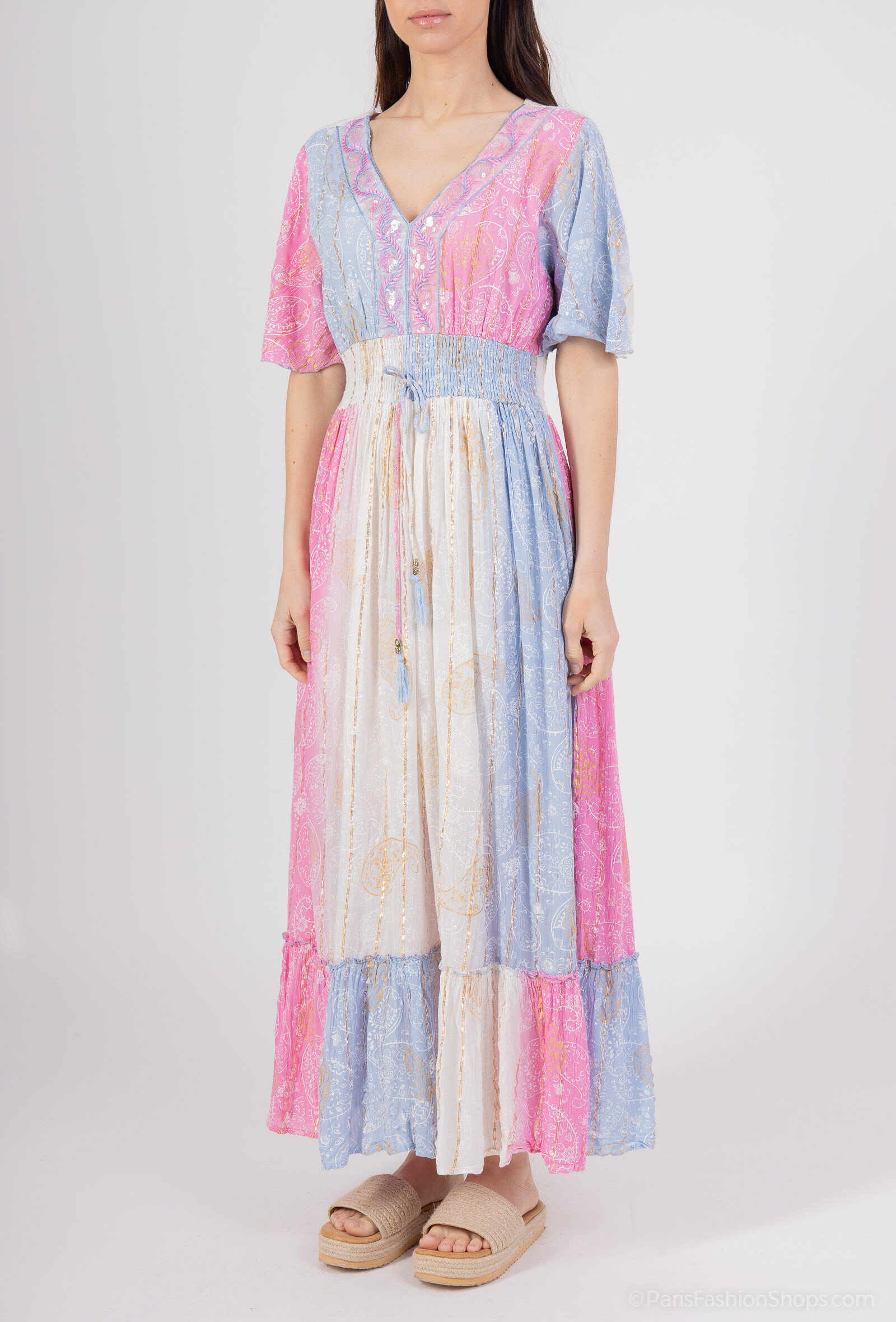 Grossiste Dix-onze - Robe longue multicolor manche courte