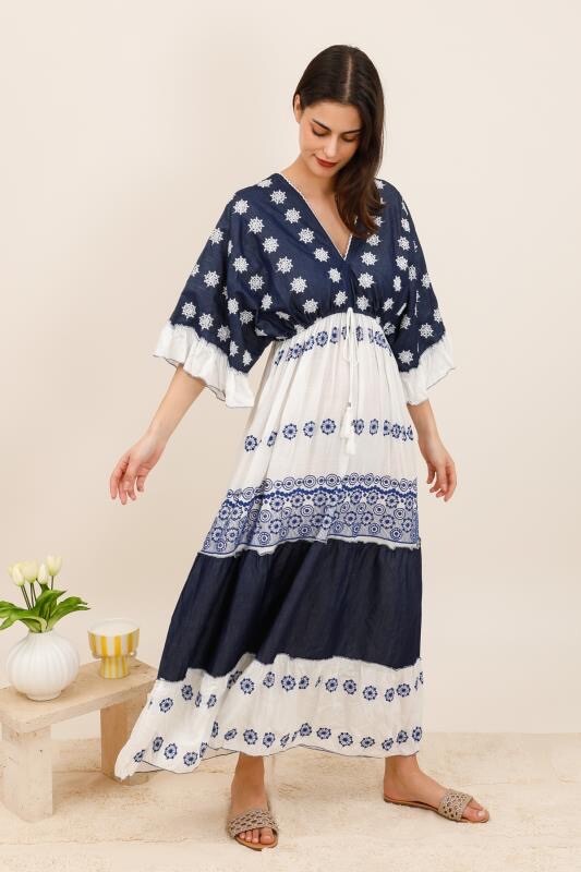 Mayorista Dix-onze - Maxi vestido mangas anchas bordado