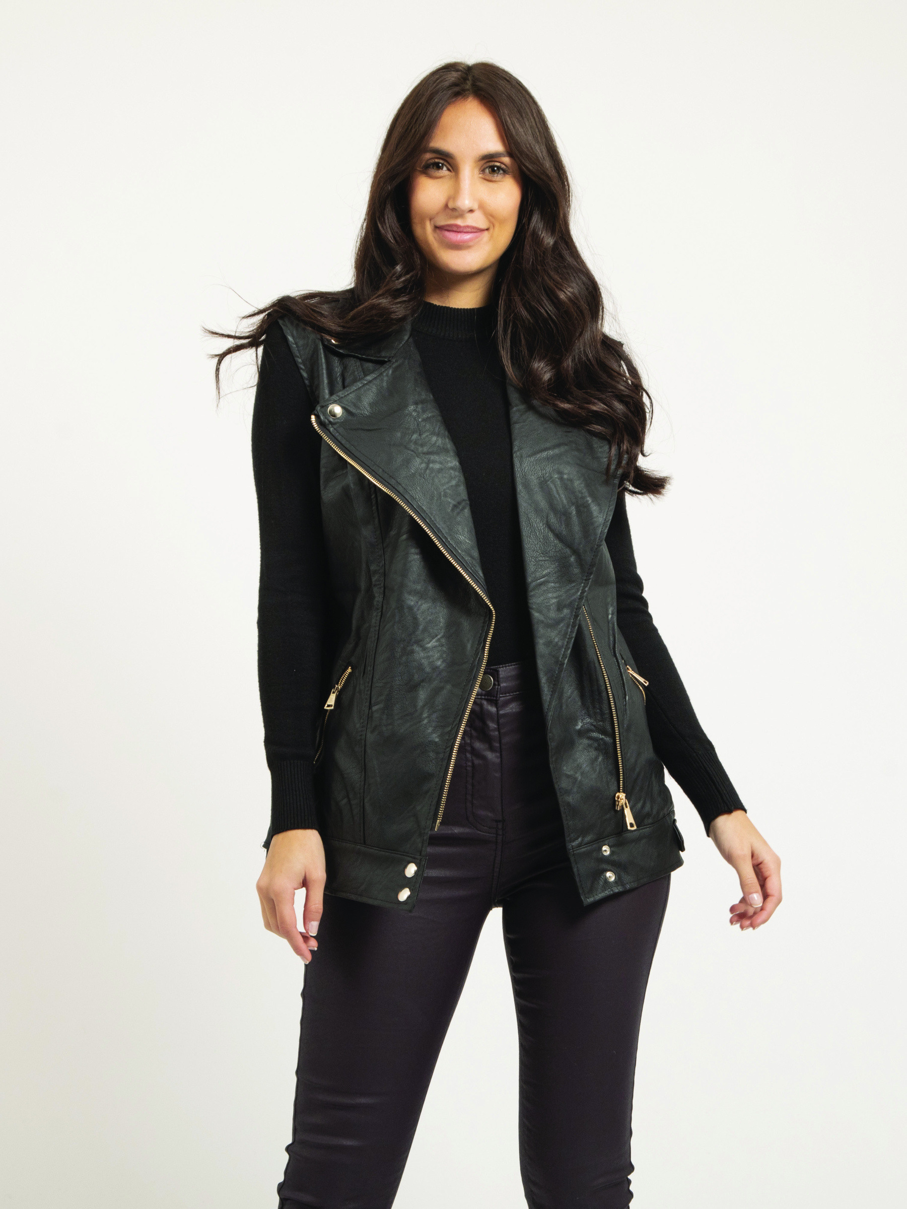 Mayorista Dona Lisa - Chaqueta biker larga sin mangas para mujer