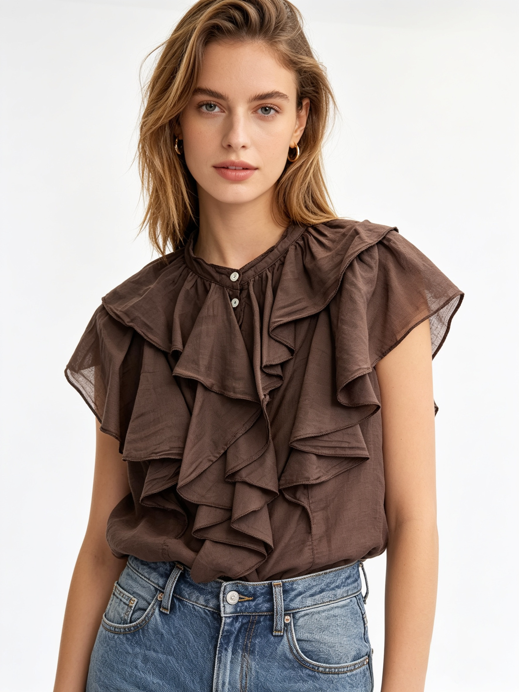 Wholesaler DOREMI - Sleeveless muslin blouse with ruffles