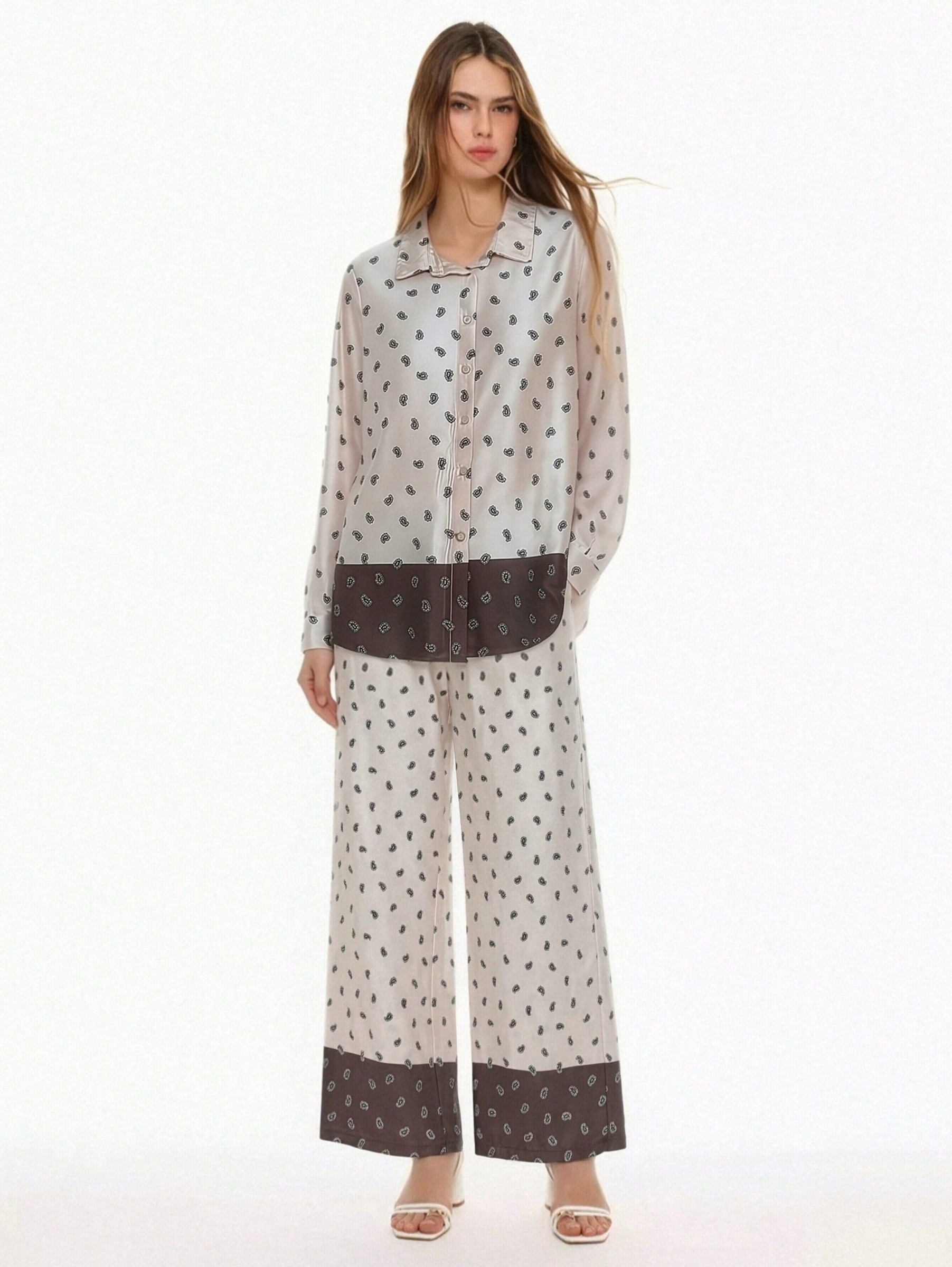 Mayorista DOREMI - CONJUNTO DE CAMISA Y PANTALÓN ESTAMPADO SATÉN