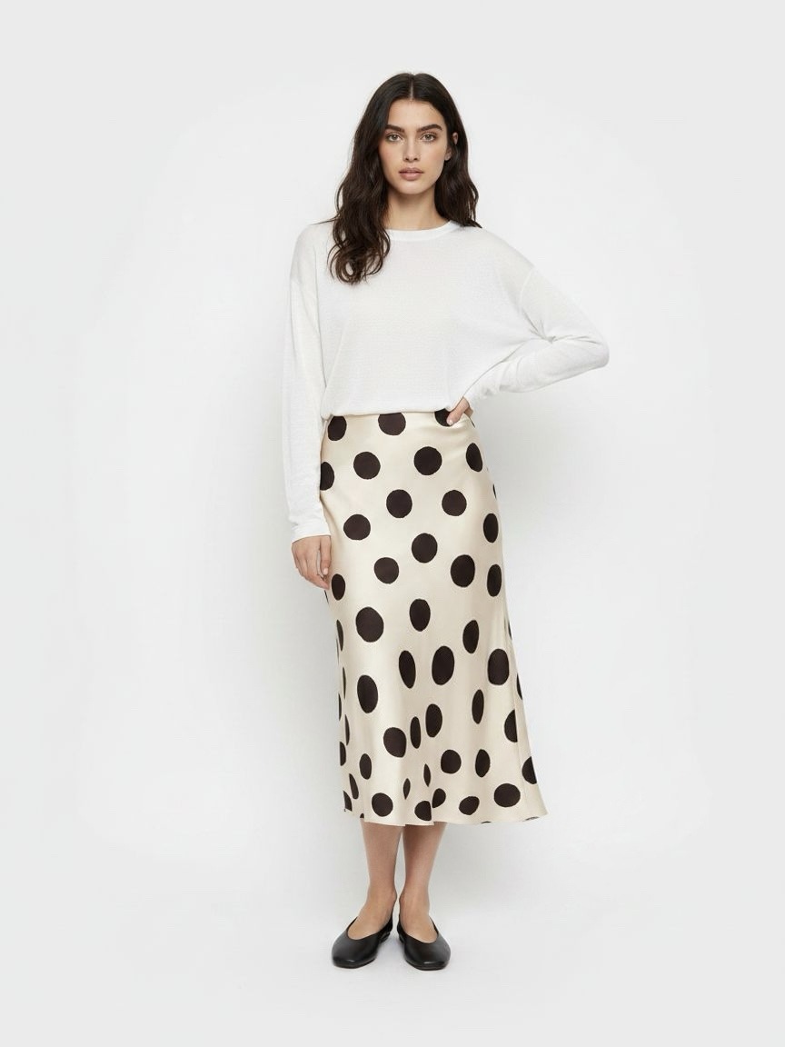 Wholesaler DOREMI - Long satin polka dot skirt