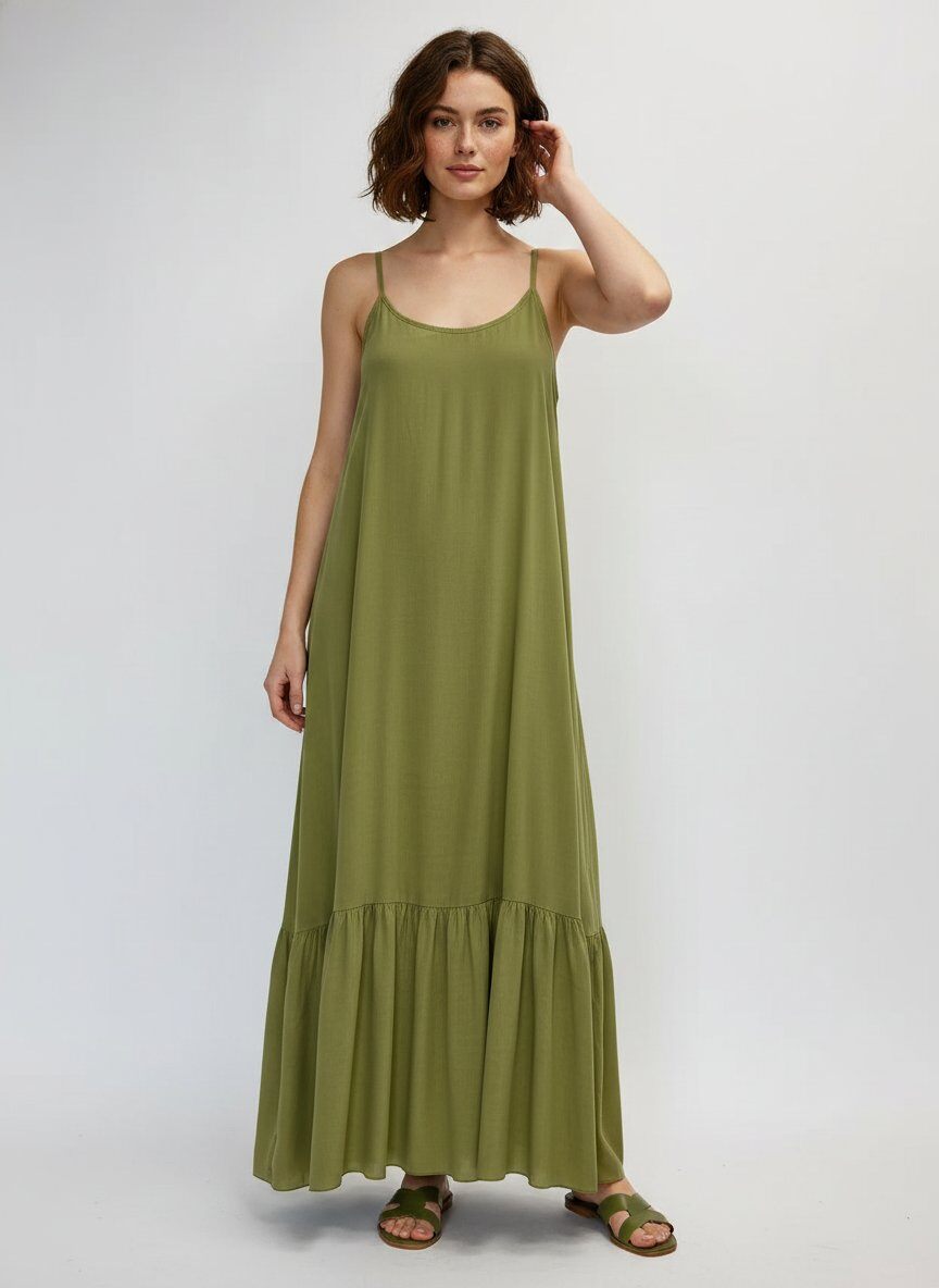 Großhändler DOREMI - Kleid aus Viskose-Popeline mit Trägern und Volant