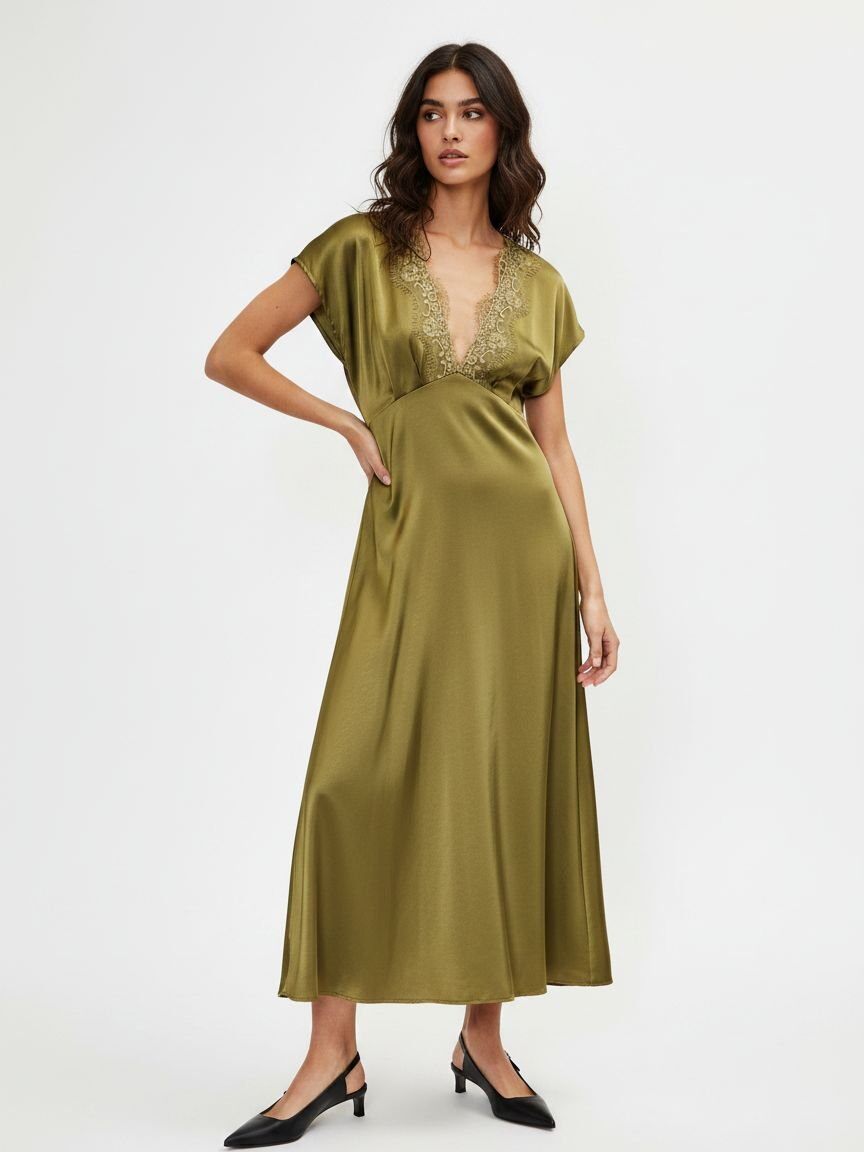 Wholesaler DOREMI - Satin dress with V-neck and lace