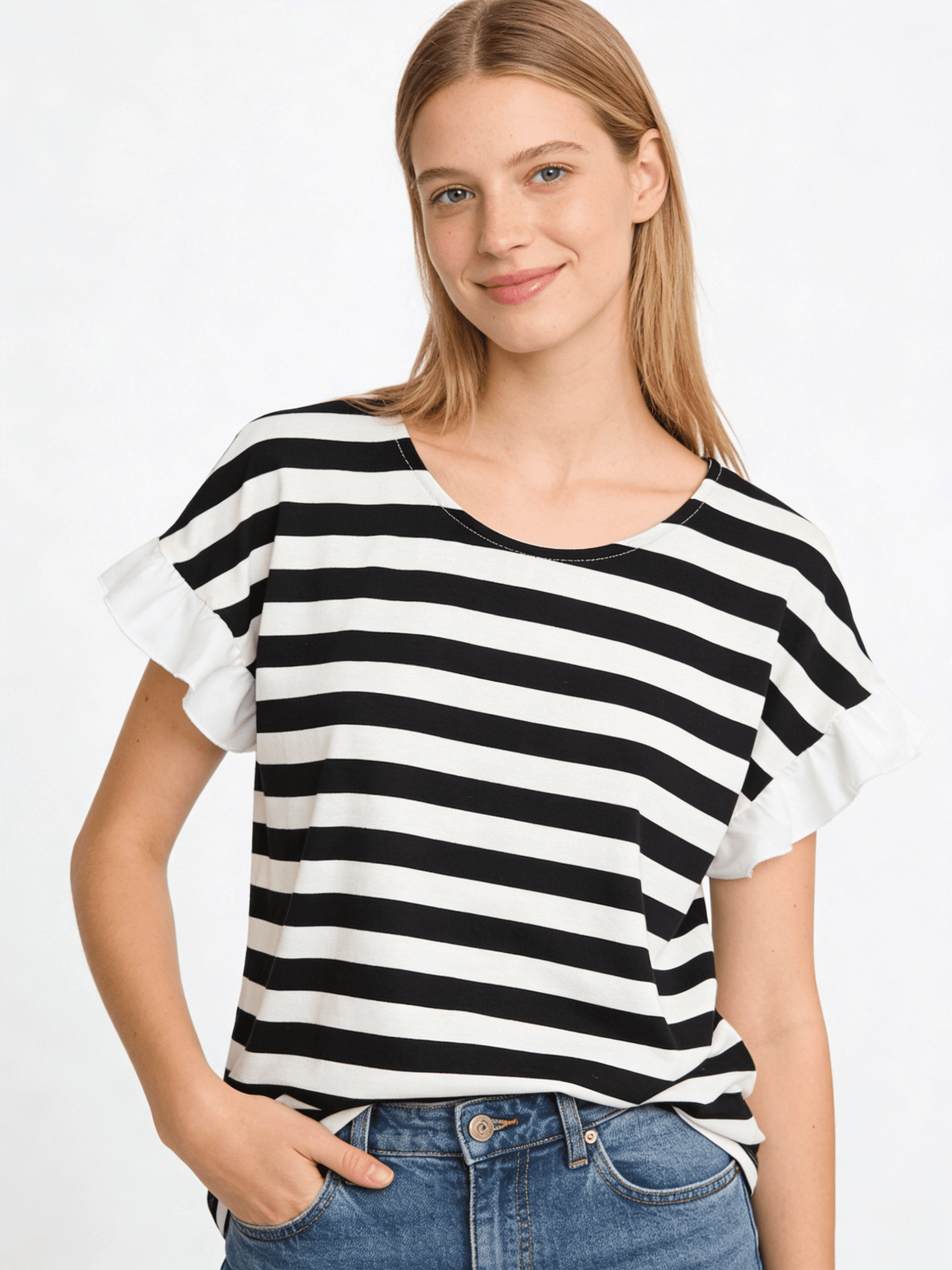 Wholesaler DOREMI - Striped t-shirt with ruffle sleeves