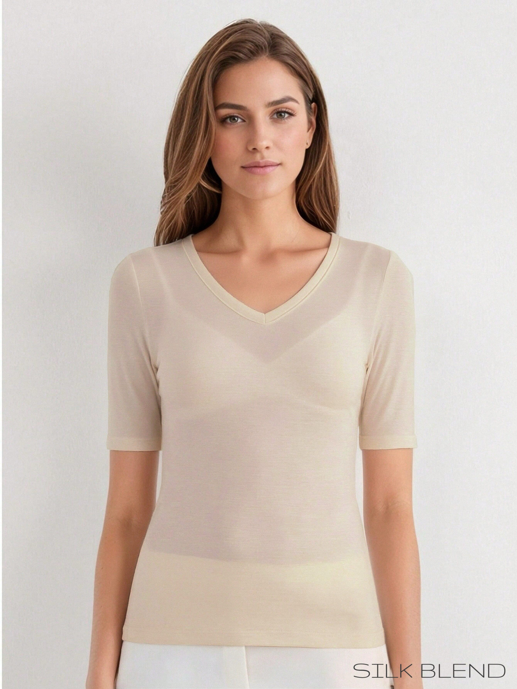 Wholesaler DOREMI - Silk blend V-neck T-shirt