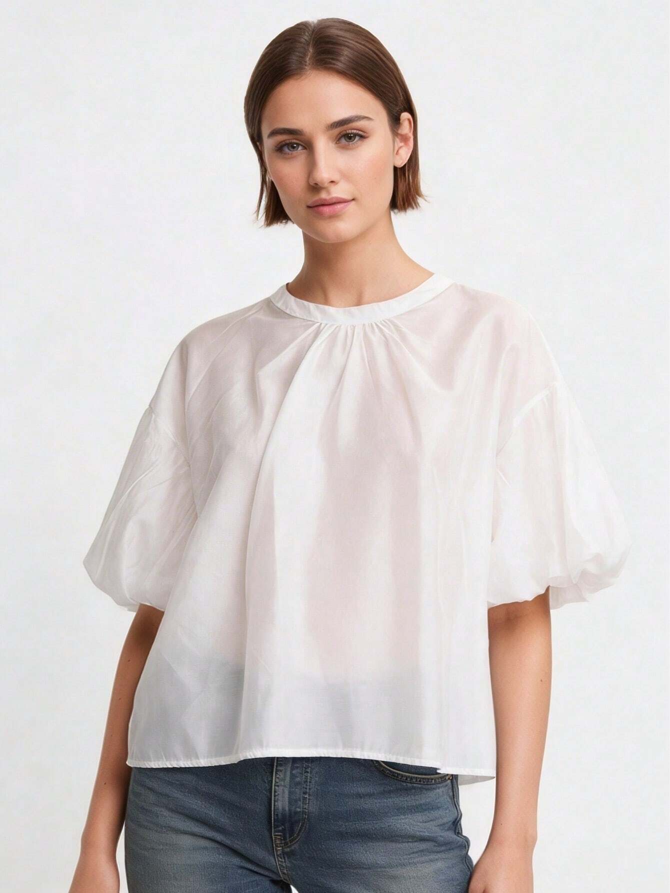 Wholesaler DOREMI - Semi-transparent blouse with puff sleeves