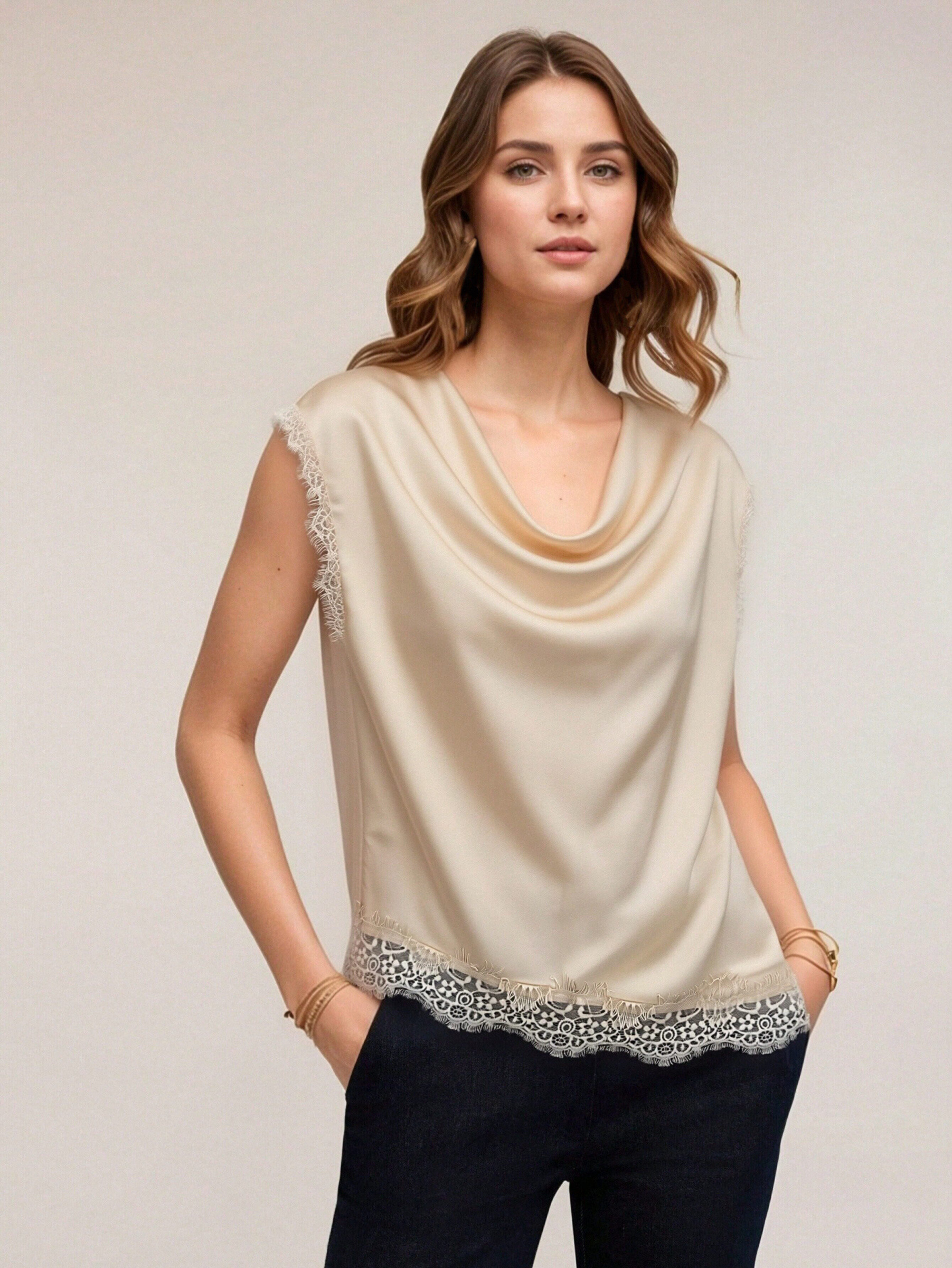 Wholesaler DOREMI - Asymmetric satin top trimmed with lace