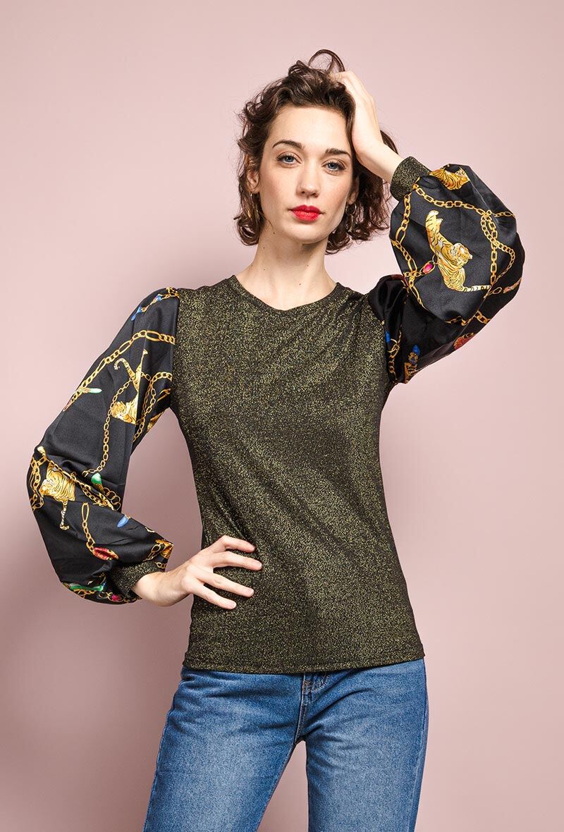 Grossiste E.DIVA - E215-Blouse bi-matière