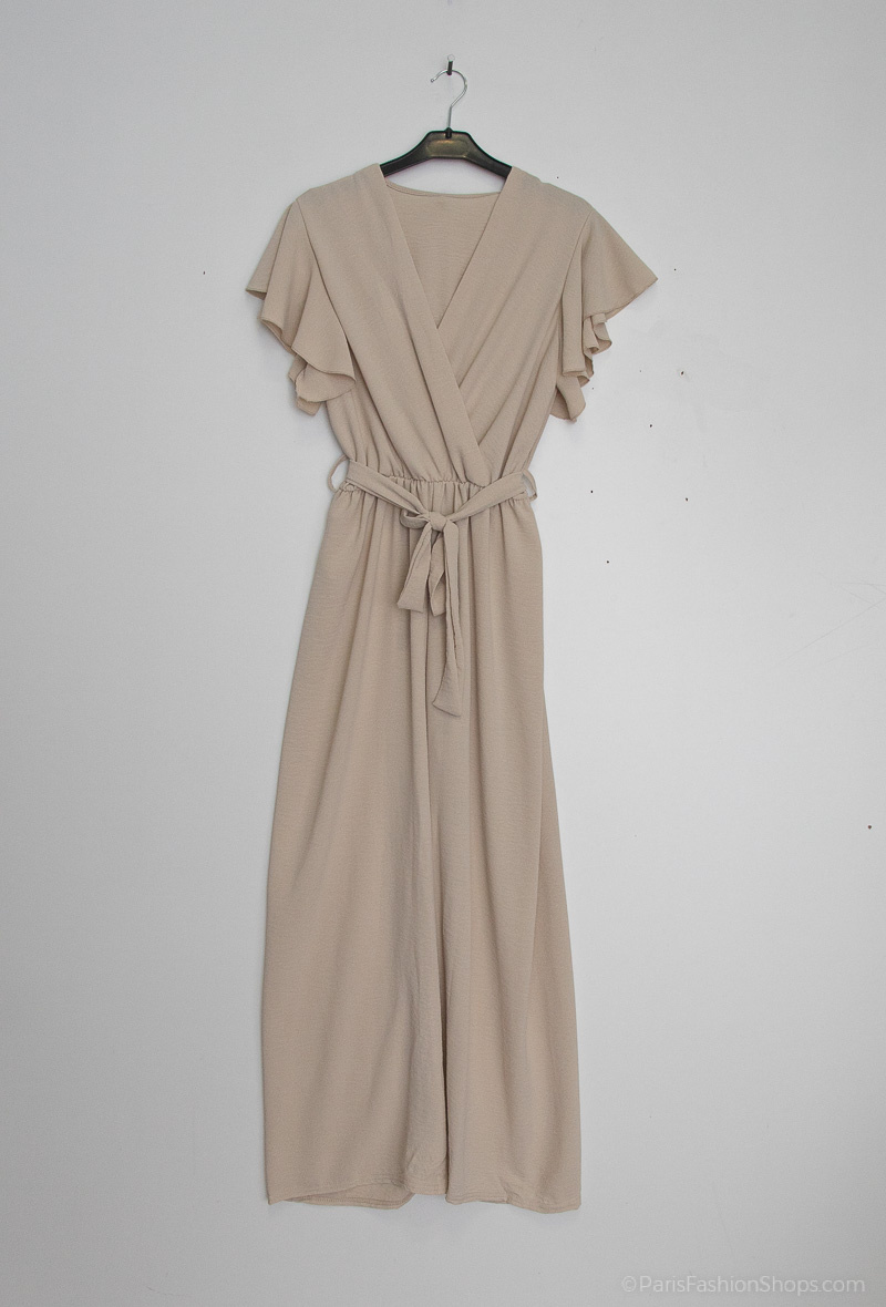 Wholesaler E.DIVA - Flowing jumpsuit with ruffle, tone-on-tone belt