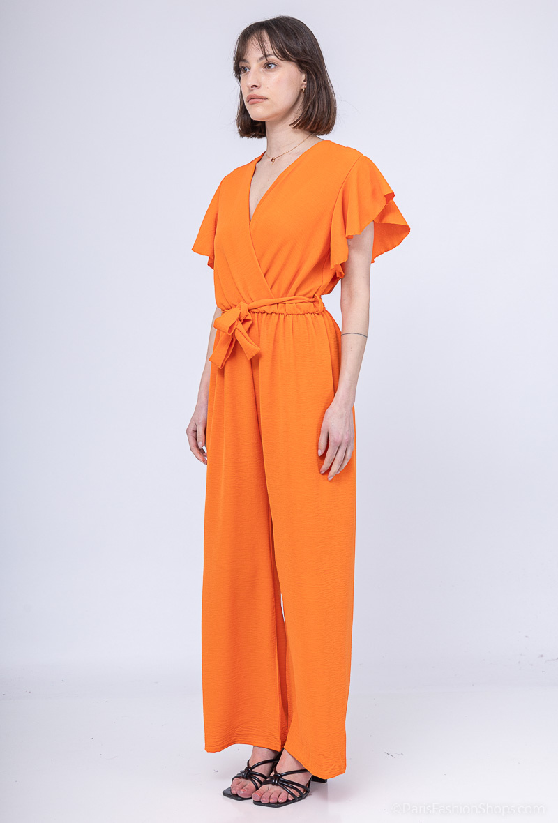 Wholesaler E.DIVA - Flowing jumpsuit with ruffle, tone-on-tone belt