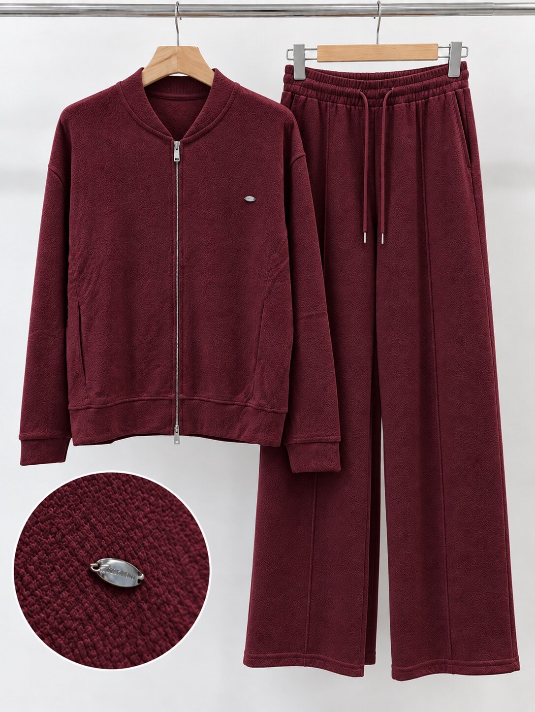 Textured Wide-Leg Pants & Zip-Up Jacket Set | Paris Fashion Shops