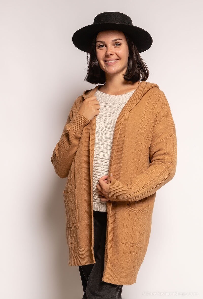 Wholesaler E.DIVA - Cable knit cardigan with hood