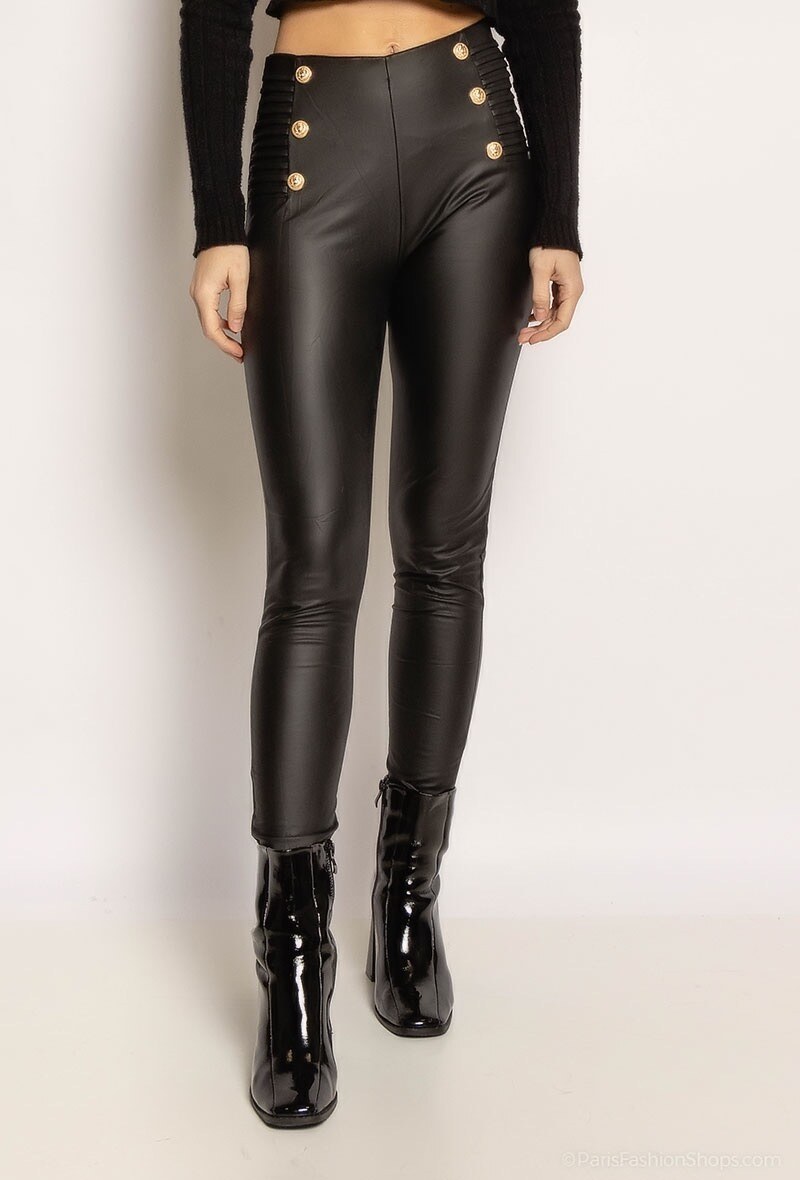 Großhändler E.DIVA - Leggings aus Kunstleder mit Knöpfen
