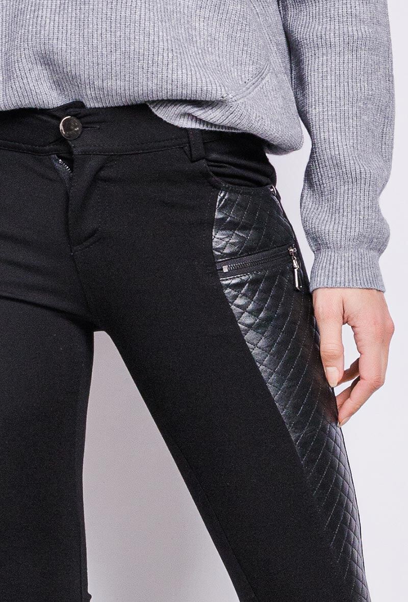 Grossiste E.DIVA - 5075- Pantalon avec simili cuir matelassé et zip
