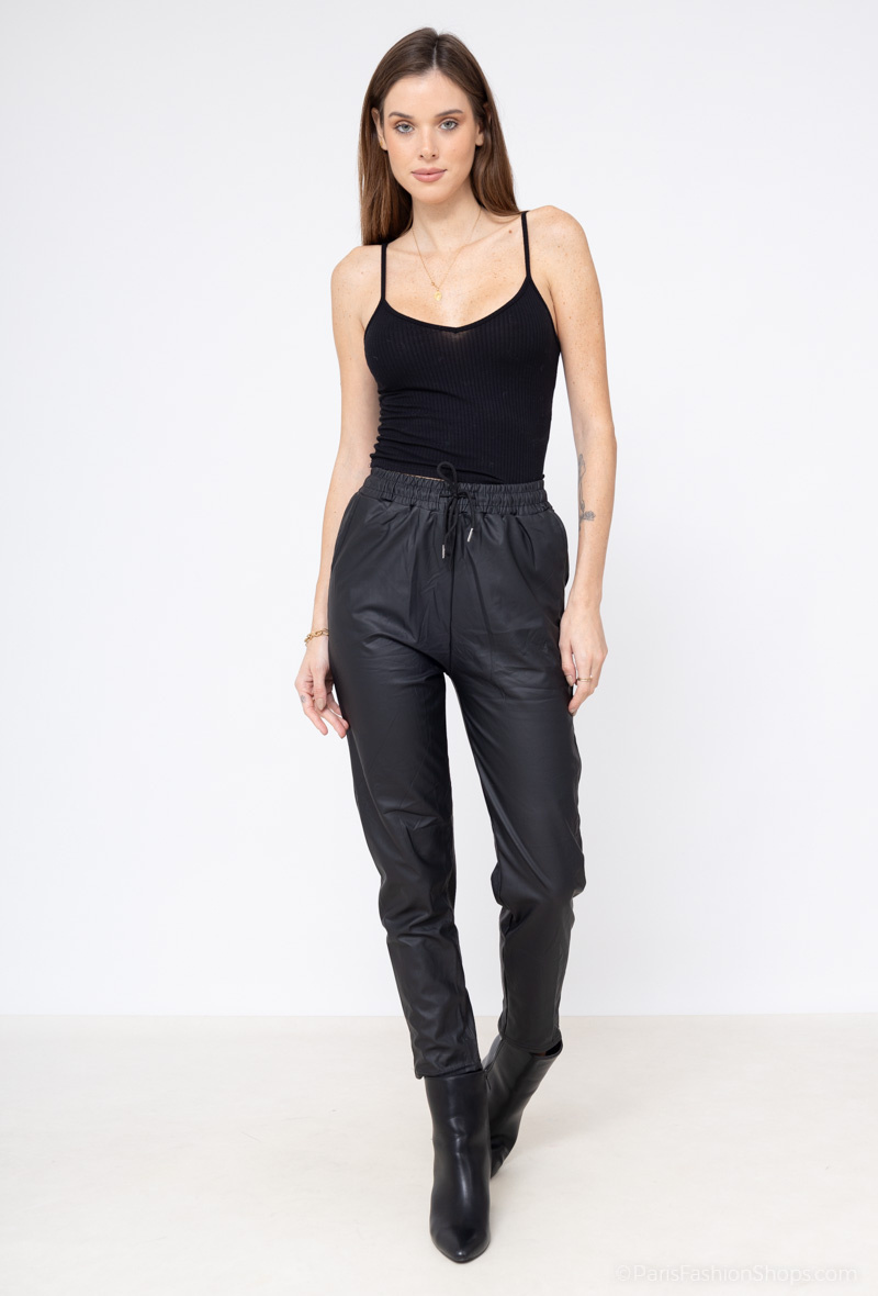 Wholesaler E.DIVA - Straight split faux leather pants