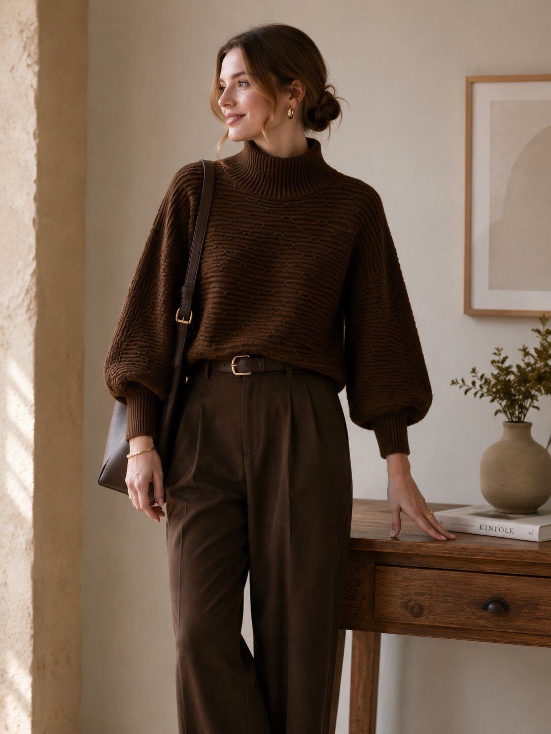 Grossiste E.DIVA - Pull col montant à motif et manches bouffantes femme