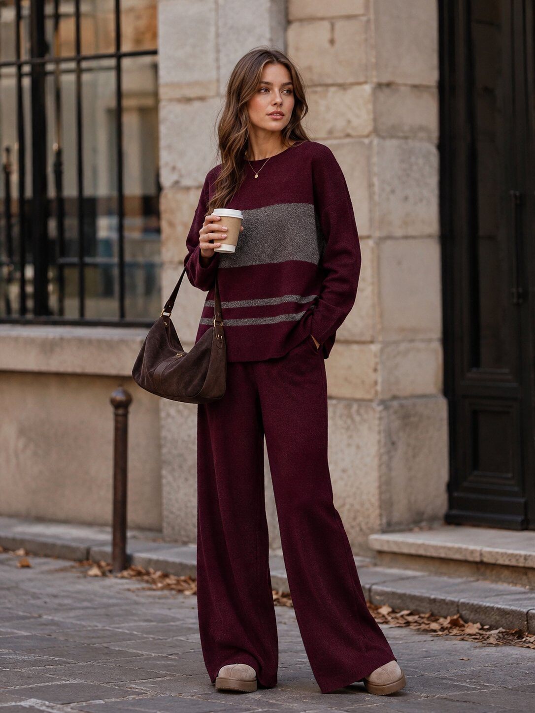 Wholesaler E.DIVA - Striped Elegance Knit Set