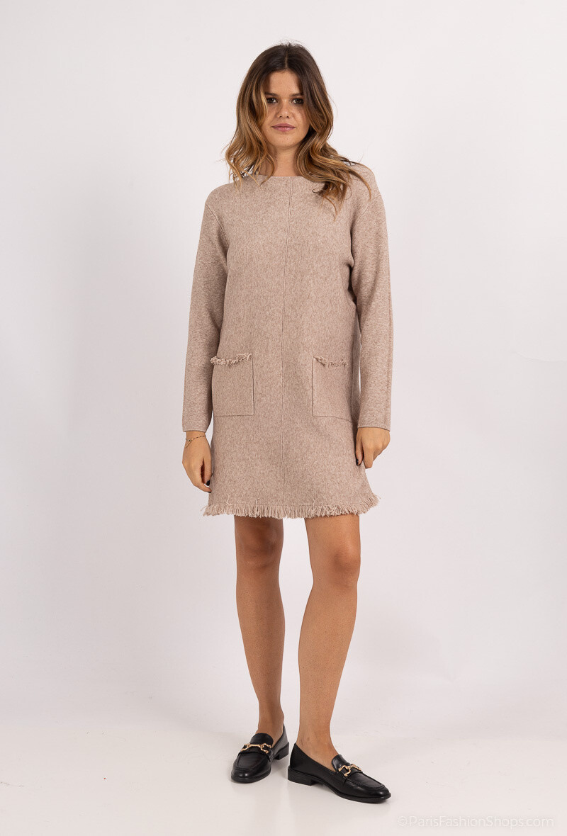 Wholesaler E.DIVA - Sweater dress with frills and pockets