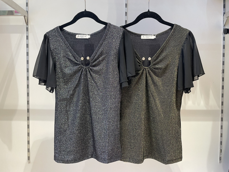 Wholesaler E.DIVA - Shiny jewelry top with flying sleeve
