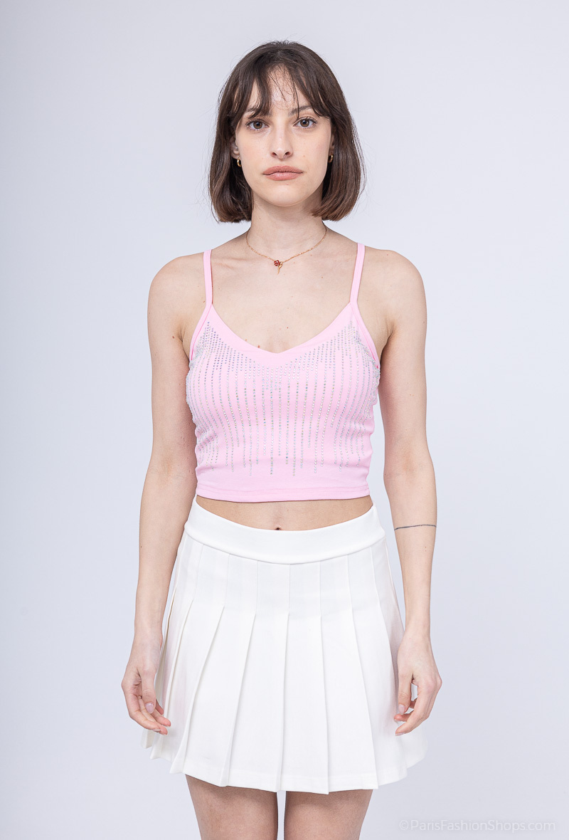 Wholesaler E.DIVA - Rhinestone tank top with square collar