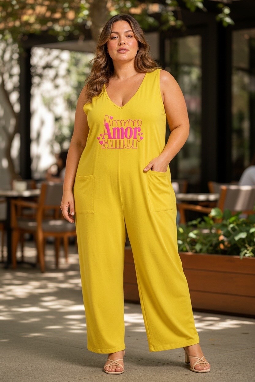 Großhändler E&F - ÄRMELLOSER OVERALL MIT LIEBE IN NEONPINK