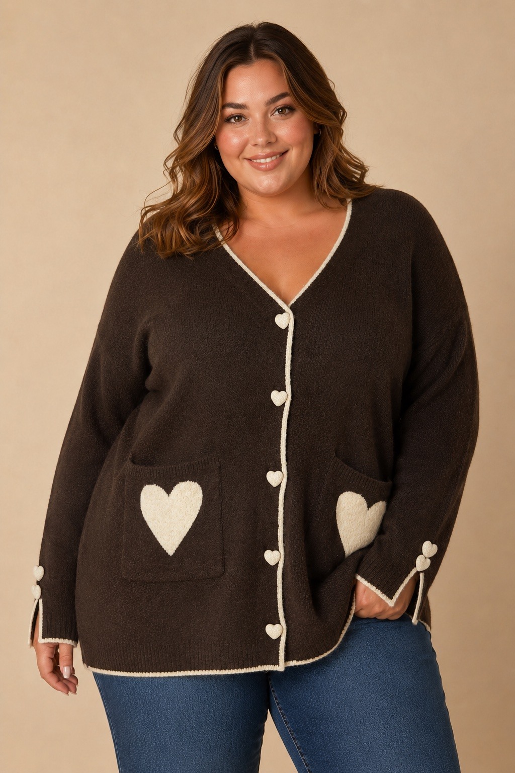 Wholesaler E&F - CELINE SWEATER WITH HEART-SHAPED BUTTON AND POCKETS
