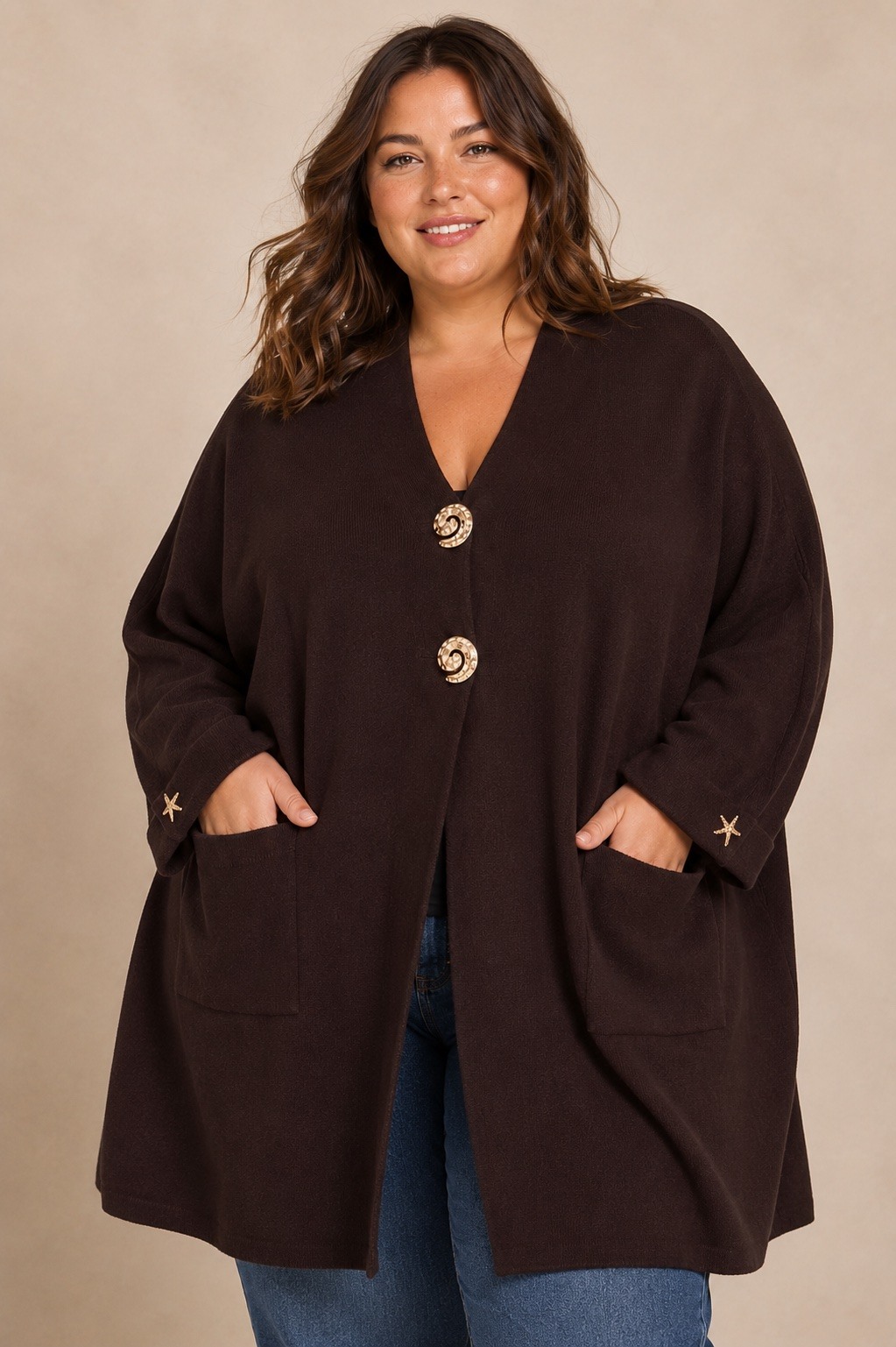 Grossista E&F - CARDIGAN LUNGO 95 CM CON 2 FIBBIE A CONCHIGLIA