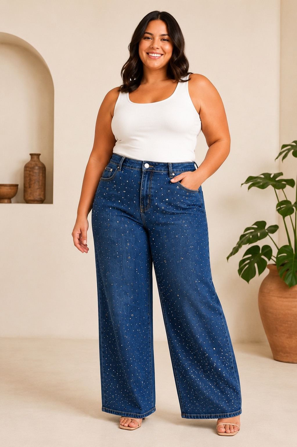 Grossiste E&F - JEANS WIDE LEG AVEC STRASS