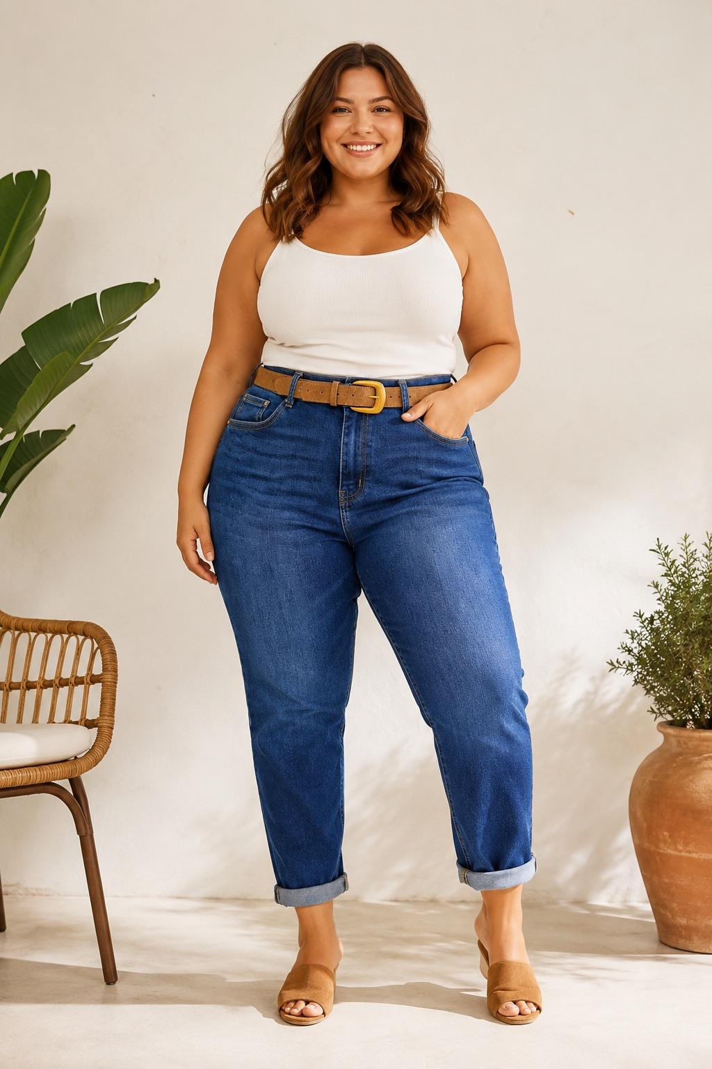 Grossista E&F - JEANS MOM FIT CON CINTURA