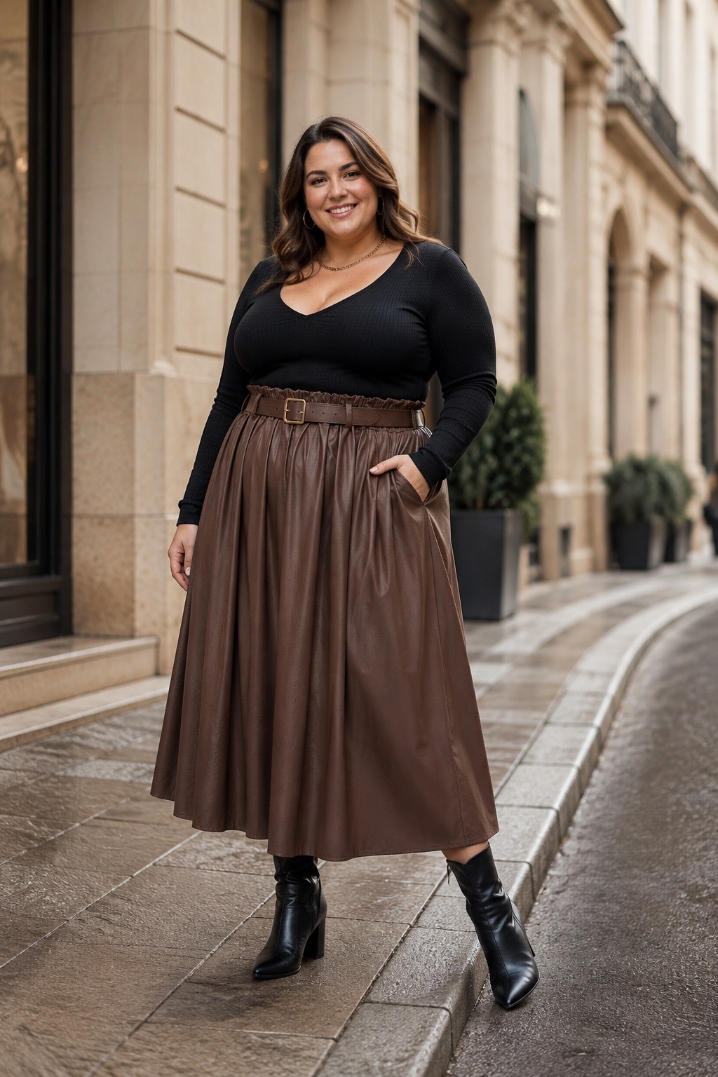 Mayorista E&F - Falda de Imitación de Cuero con Cinturón